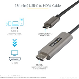 StarTech USB-C / Thunderbolt -> HDMI 2.0 M/M video kábel 6m fekete DP 1.4 Alt Mode