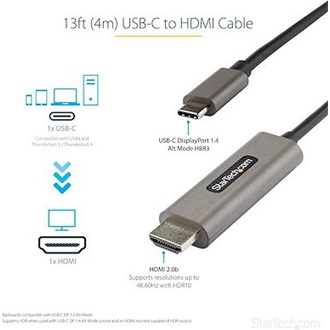 StarTech USB-C / Thunderbolt -> HDMI 2.0 M/M video kábel 6m fekete DP 1.4 Alt Mode