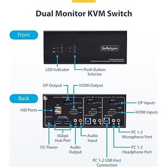 StarTech 2-PORT DISPLAYPORT + HDMI KVM DISPLAYPORT + HDMI 4K 60HZ