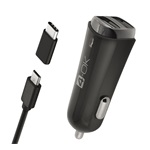 4-OK autós töltő 2 USB aljzat 17W + Type-C adapter + microUSB kábel FEKETE
