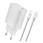 4-OK hálózati töltő Type-C aljzat 18W, PD gyorstöltő + Type-C - lightning kábel, FEHÉR
