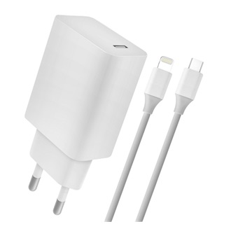 4-OK hálózati töltő Type-C aljzat 18W, PD gyorstöltő + Type-C - lightning kábel, FEHÉR