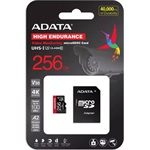 ADATA 256GB High Endurance (+adapter) UHS-1 Class10 U3 V30 A2 vízálló ütésálló microSDXC memóriakártya BOX fekete-piros