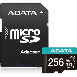 ADATA 256GB Premier Pro (+adapter) UHS-1 U3  V30 A2 vízálló ütésálló microSDXC memóriakártya BOX fekete