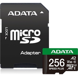 ADATA 256GB Speed Plus UHS-1 Class10 U3 V30 A2 vízálló ütésálló microSDXC memóriakártya BOX fekete