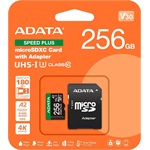 ADATA 256GB Speed Plus UHS-1 Class10 U3 V30 A2 vízálló ütésálló microSDXC memóriakártya BOX fekete