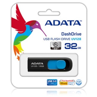 ADATA 32GB DashDrive UV128 USB 3.0 pendrive BOX fekete-kék