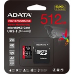 ADATA 512GB High Endurance (+adapter) UHS-1 Class10 U3 V30 A2 vízálló ütésálló microSDXC memóriakártya BOX fekete-piros