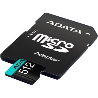 ADATA 512GB Premier Pro (+adapter) UHS-1 U3  V30 A2 vízálló ütésálló microSDXC memóriakártya BOX fekete