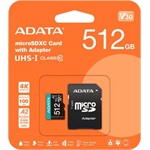 ADATA 512GB Premier Pro (+adapter) UHS-1 U3  V30 A2 vízálló ütésálló microSDXC memóriakártya BOX fekete