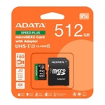 ADATA 512GB Speed Plus UHS-1 Class10 U3 V30 A2 vízálló ütésálló microSDXC memóriakártya BOX fekete
