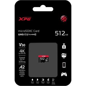 ADATA 512GB XPG UHS-1 Class10 U3 V30 A2 microSDXC memóriakártya BOX fekete-piros
