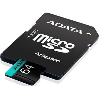 ADATA 64GB Premier Pro (+adapter) UHS-1 U3  V30 A2 vízálló ütésálló microSDXC memóriakártya BOX fekete