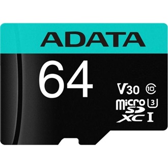ADATA 64GB Premier Pro (+adapter) UHS-1 U3  V30 A2 vízálló ütésálló microSDXC memóriakártya BOX fekete