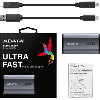 ADATA Elite SE880 500GB USB-C 3.2 Gen2×2 M.2 2280 külső SSD szürke (Titanium Gray)