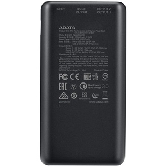 ADATA P20000QCD 20000mAh LiPo powerbank fekete (QC3.0/PD3.0)