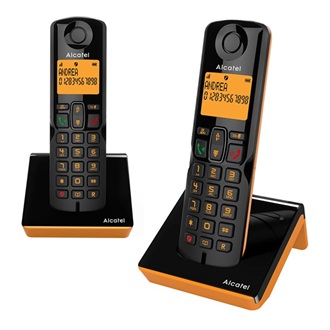 ALCATEL S280 DUO telefon készülék (vezeték nélküli, 1 bázis, 2 kézibeszélő, nagy kijelző, DECT) FEKETE/NARANCSSÁRGA
