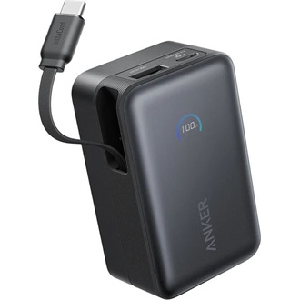 ANKER NANO powerbank USB+Type-C aljzat (10000mAh, 45W, gyorstöltő 2.0, LED kijelző + fix Type-C kábel) FEKETE