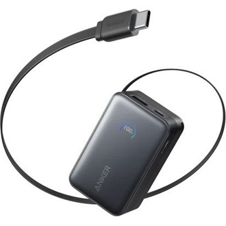 ANKER NANO powerbank USB+Type-C aljzat (10000mAh, 45W, gyorstöltő 2.0, LED kijelző + fix Type-C kábel) FEKETE