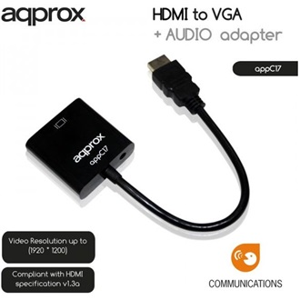 Approx APPC17 HDMI -> VGA Jack stereo 3,5mm M/F adapter 0.2m fekete