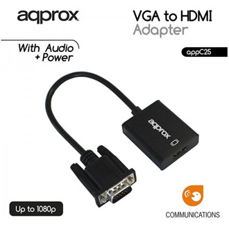 Approx VGA Jack 3,5mm -> HDMI M/F adapter 0.15m fekete