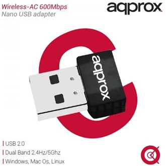 Approx Nano 600Mb/s USB2.0 A Dual-Band Wi-Fi hálózati adapter