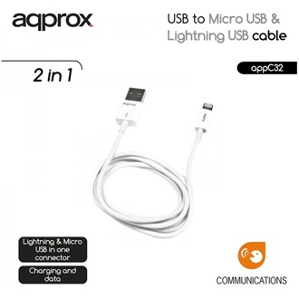 Approx APPC32 USB-A 2.0 -> Lightning USB-B 2.0 micro M/M adatkábel 1m fehér