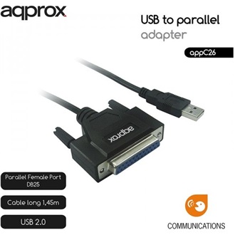 Approx APPC26 USB-A 2.0 -> Parallel DB25 M/F adapter 1.5m fekete