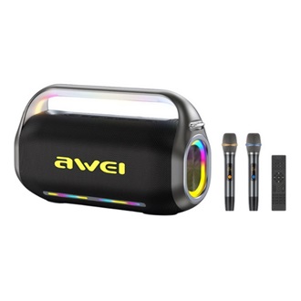 AWEI KT20 bluetooth hordozható hangszóró v5.3, LED fény + karaoke szett, FEKETE
