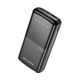 AWEI P13K vésztöltő 2 USB+Type-C aljzat 20000mAh, LED kijelző, FEKETE