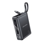 AWEI P87K vésztöltő USB+Type-C aljzat (10000mAh, 30W, PD gyorstöltő + fix Type-C kábel) FEKETE