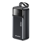 AWEI PA-105 powerbank 3 Type-C aljzat (40000mAh, 22,5W, PD gyorstöltő 3.0, LED kijelző) FEKETE
