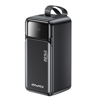 AWEI PA-106 powerbank 3 Type-C aljzat (50000mAh, 22,5W, PD gyorstöltő 3.0, LED kijelző) FEKETE