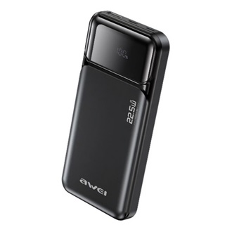 AWEI PA-90 vésztöltő USB+2 Type-C aljzat 10000mAh, LED kijelző, FEKETE