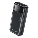 AWEI PA-92 vésztöltő USB+2 Type-C aljzat 20000mAh, LED kijelző, FEKETE