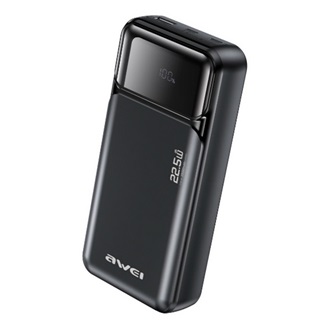 AWEI PA-92 vésztöltő USB+2 Type-C aljzat 20000mAh, LED kijelző, FEKETE