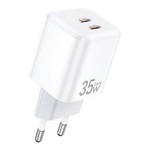 AWEI PD65-EU hálózati töltő 2 Type-C aljzat 35W, PD gyorstöltő, FEHÉR