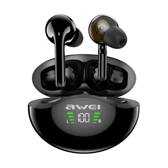 AWEI T12P Bluetooth fülhallgató SZTEREO v5.1, LED kijelző + töltőtok, FEKETE