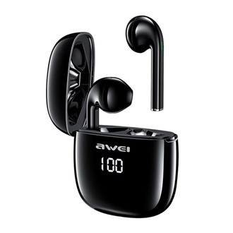 AWEI T28P Bluetooth fülhallgató SZTEREO v5.0, LED kijelző + töltőtok, FEKETE