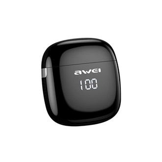 AWEI T28P Bluetooth fülhallgató SZTEREO v5.0, LED kijelző + töltőtok, FEKETE