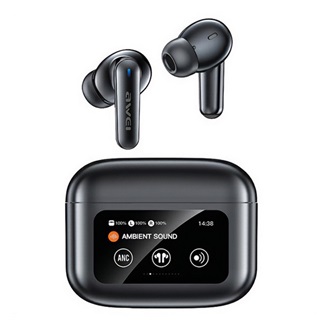 AWEI T56 Bluetooth fülhallgató SZTEREO v5.4, érintőkijelző + töltőtok, FEKETE