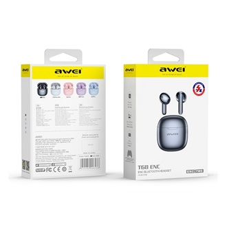 AWEI T68 Bluetooth fülhallgató SZTEREO v5.3, IPX6 + töltőtok, FEKETE