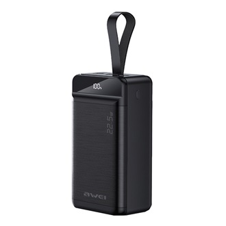 AWEI vésztöltő 3 USB+Type-C+microUSB+lightning aljzat 50000mAh, lámpa funkció, FEKETE