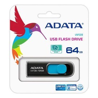 ADATA 64GB DashDrive UV128 USB 3.0 pendrive BOX fekete-kék