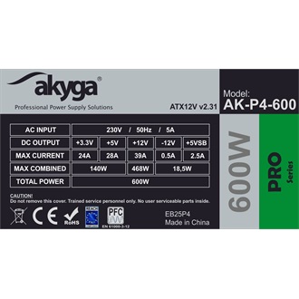 Akyga AK-C1-600 ATX desktop tápegység 600W 80+ BOX