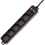 Akyga AK-SP-05U 5db villásdugó CEE 7/5 (FR) elosztó 1.5m fekete