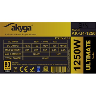 Akyga AK-U4-1250 ATX desktop tápegység 1250W 80+ Gold BOX