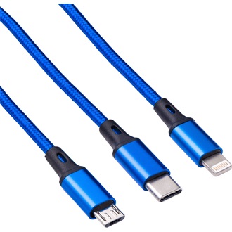 Akyga AK-USB-27 USB-A 2.0 -> Lightning USB-C USB-B 2.0 micro M/M adatkábel 1.2m kék