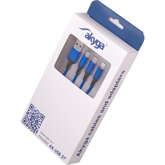 Akyga AK-USB-27 USB-A 2.0 -> Lightning USB-C USB-B 2.0 micro M/M adatkábel 1.2m kék