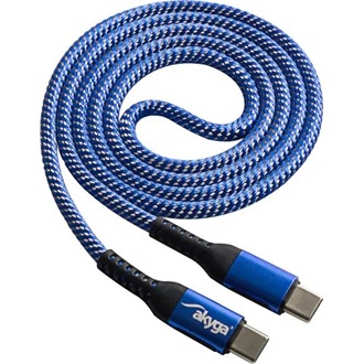 Akyga AK-USB-37 USB-C -> USB-C M/M adatkábel 1m kék-fehér (braided)